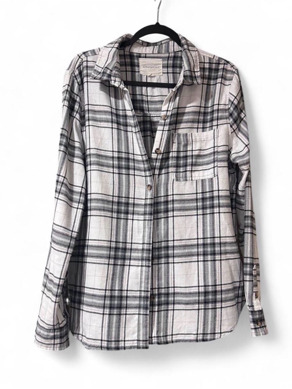 Aéropostale Women’s Black White Plaid Flannel Button Down Shirt